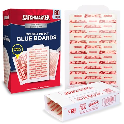 Catchmaster Mouse & Insect Glue Boards 60pk, Mouse Traps Indoor for Home, Adhesive Bug Catcher, Rat & Rodent Sticky Trap, Bulk Glue Traps Used by Pros, Pest Control for Home