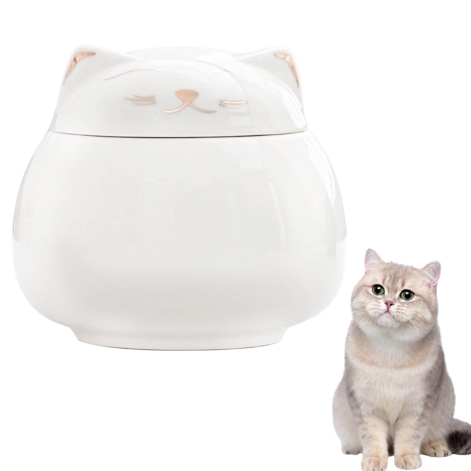 Urne in ceramica a forma di gatto portafortuna per ceneri di animali domestici, che bloccano la luce e antipolvere, contenitore commemorativo per cani e gatti (bianco)
