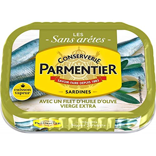 SARDINAS CON UN FILTRO EXTRA CUADRO DE ACEITE DE OLIVA CUÁRGICO 135 G PARMENTIER, 5 UNIDADES