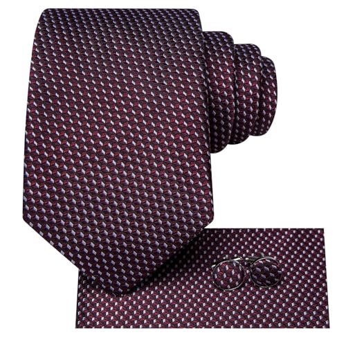Image of Hi-Tie 70 inches Ties for Men Silk Extra Long Necktie and Pocket Square Cufflinks Set Men Big and Tall Tie Business