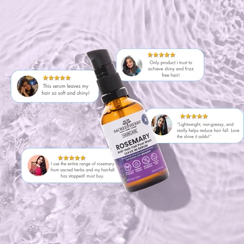 Image of SACRED HERBS Rosemary Anti Hair Fall Leave-In Serum | Rosemary & Tulsi | Up to 95% Stronger Hair | 95% Less Hair Fall | 95% Smoother | 95% Shinier Hair | For Men & Women | 50ml