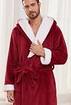 Vulcanodon Mens Ultra Soft Plush Bathrobe with Hood, Warm Fleece Robe with Pockets Spa Robes for Men Cozy Fluffy Fuzzy