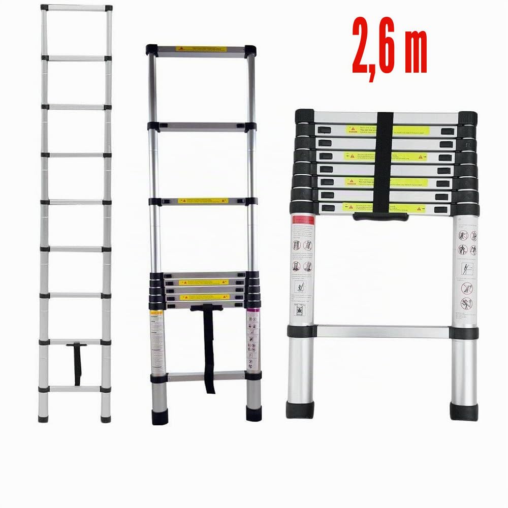 Klappbare Trittleiter, Teleskopleiter, Klappleiter, Klappleiter, aus Metall, maximale Belastung 150 kg (2,6 m)