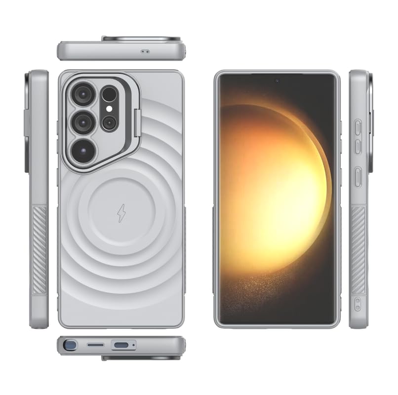 Image of LuxuryKase Shockproof Case for Samsung Galaxy S25 Ultra | Ripple Pattern | Camera Protection | Inner Velvet Fabric Lining | Protective Cover with Enhanced Grip & Wireless Charging Support - Grey