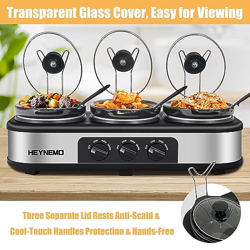 Triple-Slow-Cooker-315-QT-Buffet-Servers-and-Warmers-3-Pots-Buffet-Slow-Cooker-Adjustable-Temp-Lid-Rests-Stainless-Steel-Manual-Silver-for-Parties-Holidays-Families Triple Slow Cooker 315 QT Buffet Servers and Warmers 3 Pots Buffet Slow Cooker Adjustable Temp Lid Rests Stainless Steel Manual Silver for Parties Holidays Families