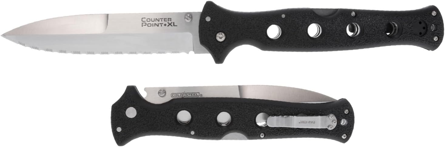 COLD STEEL Counter Point XL 6" AUS10A Serrated Edge Blade 7.125" Griv-Ex Handle Tactical Narrow Blade Folding Knife w/Tri-Ad Lock
