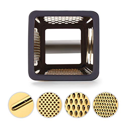 Kya53 Golden Titanium Box Grater, Stainless Steel Grater Slicer 5 Piece Set,Potato Salad Vegetables Graters Peelers 4 Sides Best For Parmesan Cheese, Vegetables, Ginger,Dishwasher Safe, Black Handle #TOP3
