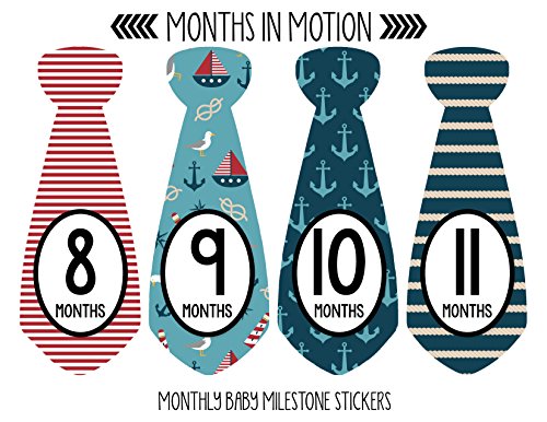 Months In Motion Monthly Baby Tie Stickers - Boy Month Milestone Necktie Sticker - Onesie Month Sticker - Infant Photo Prop For First Year - Shower Gift - Newborn Keepsakes - 20 Stickers #TOP3
