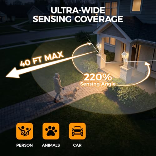 Image of Porch Lights Outdoor Motion Sensor Wall Sconce Anti-Rust Aluminum, Exterior Outdoor Wall Lights Dusk to Dawn Porch Light Fixture Wall Mount for House Outside Patio Large White