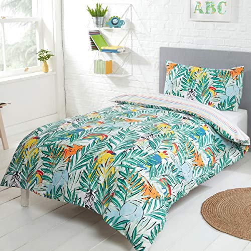 Sleepdown Rainbow Safari - Juego de Funda de edredón Reversible y Funda de Almohada, diseño de Rayas, 135 x 200 cm, polialgodón Multicolor