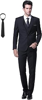 3 Piece Men Suit with Tie One Button Business Slim Fit Wedding Suit (Blazer + Vest + Pants + Tie)