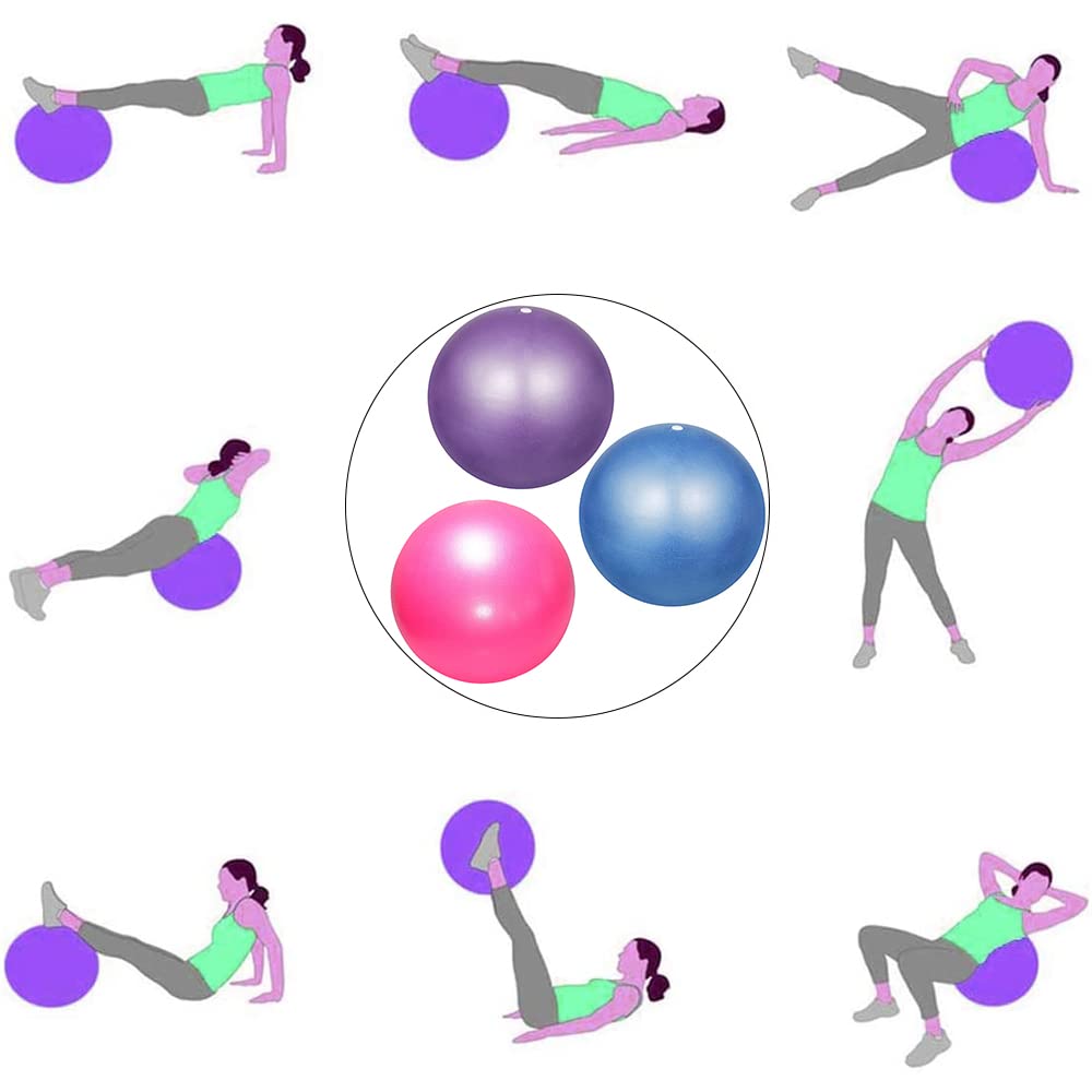 Pilates Ballon Anti-Éclatement 3 Pièces Yoga Ball Fitness avec Pailles Gonflables Bleu Rose Violet