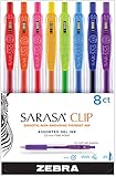  Zebra Sarasa Clip 0.5mm Fine Point Gel Ink Pens 8/Pkg-Brights -Assorted Colors