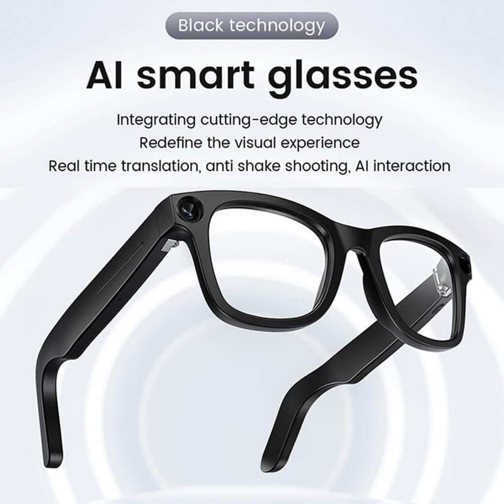 Okulary AIA, tłumacz czasu rzeczywistego ponad 100 języków, inteligentne okulary Bluetooth 5.0 z niebieskimi soczewkami anty-światłem i bezprzewodowym dźwiękiem, białe