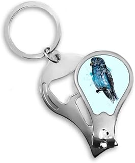 Black Blue Parrot Bird Fingernail Clipper Cutter Opener Key Chain Scissor
