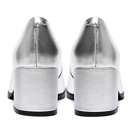 FEMSTEP Womens Casual Slip On Block Matte Leather Square Toe Chunky Low Heel Pumps Shoes 2.5 Inch3