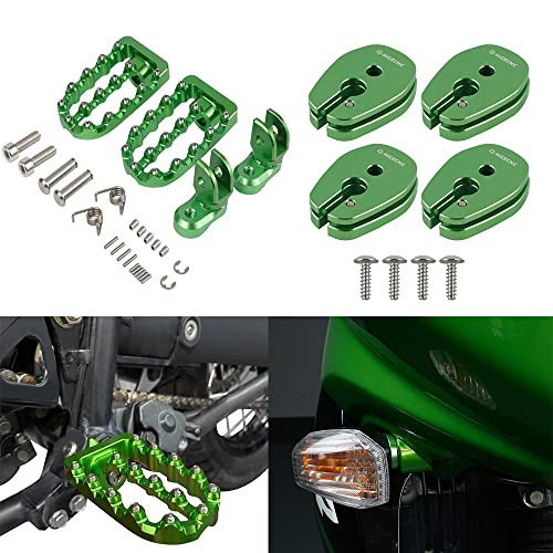 Nicecnc Green Foot Pegs Foot Pedals Pads Footrest And Front And Rear Blinker Stalk Elimination Kit Adapter Plate Turn Signal Adapter Compatible With Kawasaki Klr 650 2008-2018 2017 2016 2015 2014 2013 #TOP20