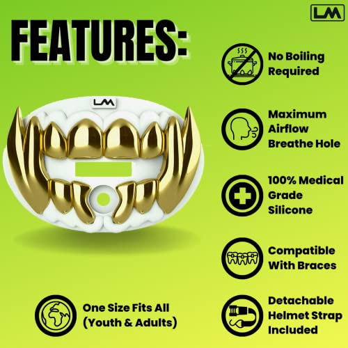 Loudmouth Football Mouth Guard - 3D Chrome Beast Football Mouthpiece, Fits Adult & Youth, Mouth Guard Football Accessories (3D Beast - Chrome White/Gold) #TOP4