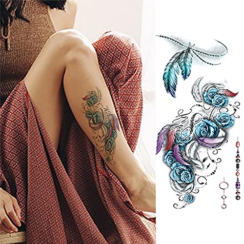 Yesallwas Watercolor Feather Bird Temporary Tattoo Women Tribal Fake Tattoo Men Body Arm Art Drawing 3D Tatto Stickers #TOP1