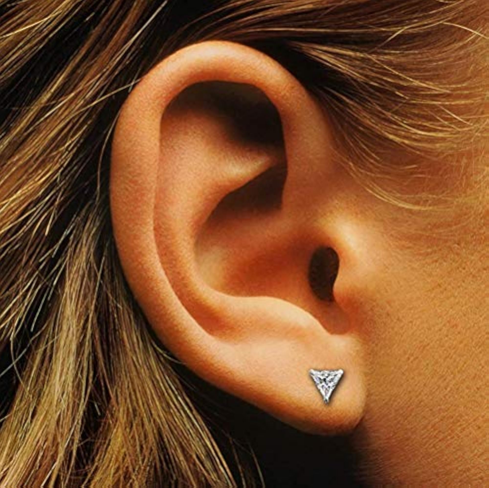 Women's 925 Sterling Silver Triangle Solitaire Piercing Stud Earrings