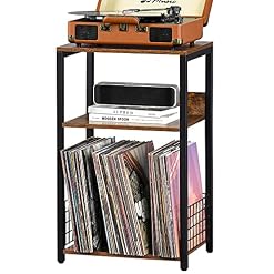LELELINKY 3 Tier End Table,Record Player Stand with Storage Up to 100 Albums,Turntable Stand for Vinyl,Brown Records Shelf for Living Room Bedroom - Les Beatles, Paul McCartney, John Lennon, RIngo Starr, George Harrison