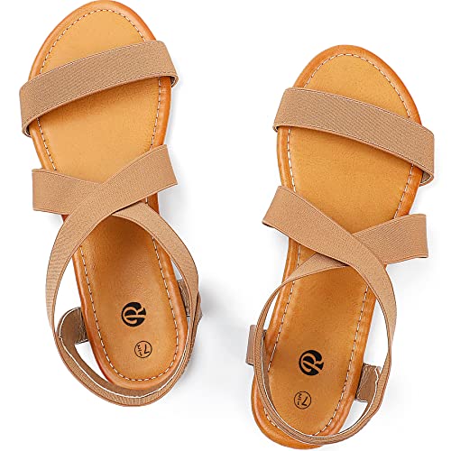 Rekayla Elastic Ankle Wrap Flat Sandals for Women New Brown 08