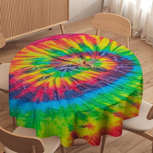 SHElifestyle Swirl Tie Dye Multicolor Tablecloth, Retro Spiral Hippie Style Table Cover Chic Watercolor Wipeable Water Resistant Tabletop for Party Kitchen Dinning Table Decor 70"