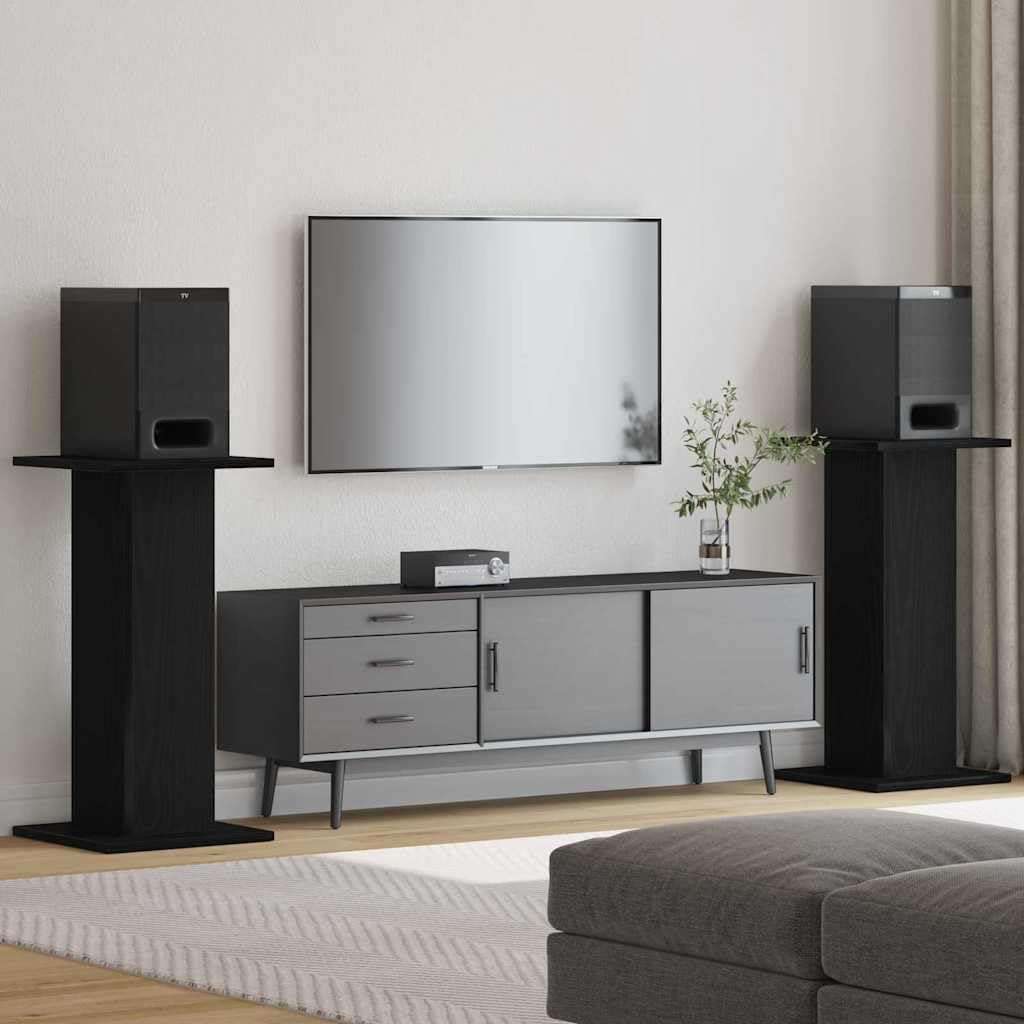 Supporto per altoparlanti, 2 pezzi, nero, effetto rovere, 30 x 30 x 60 cm, supporto per altoparlanti, treppiede, base per soggiorno, home theater, studio, PC, gaming surround