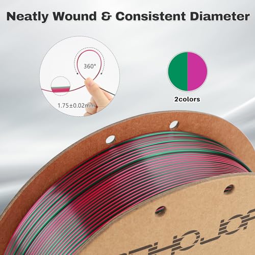 Image of 3DHoJor Silk PLA Filament 1.75mm Purple Green Dual Color PLA 3D Printer Filament 2 in 1 Coextrusion 1KG Spool(2.2lbs) 3D Printing Filament Dimensional Accuracy + /- 0.03mm Fits for Most FDM 3D Printers
