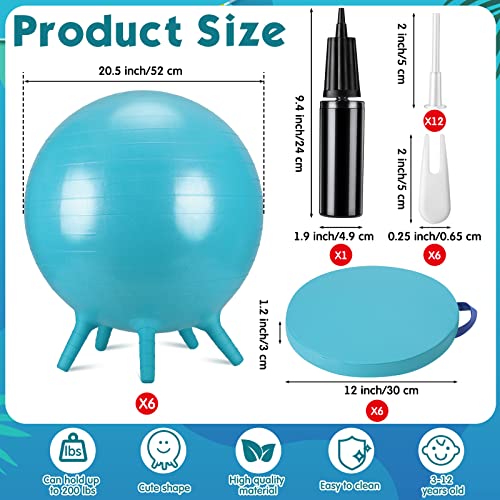 12 Pcs Flexible Seating Ball Chairs For Kids 12" Round Floor Cushion Set, Children's Exercise Yoga Ball With 5 Legs Foam Pillow With Handle Improve Balance For Kids Classroom School Reading, Blue #TOP1
