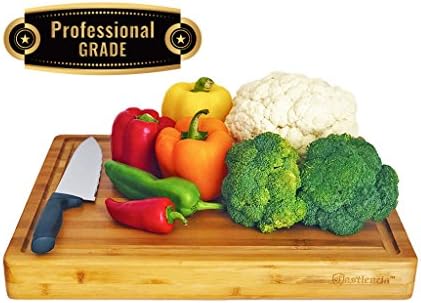 Extra Large Thick Professional Grade Bamboo Cutting Board- Wooden Butcher Block, Antibacterial and Super Solid for Chopping Veggies, Fruit, Poultry and Meat- Deep Grooves- 2018 Design - 18 x 14 x 2 in