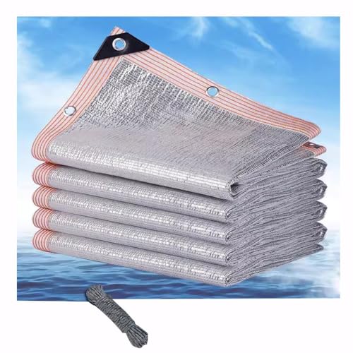 Aluminum Foil Sunshade Net, Encrypted and Thickened Sunscreen Net, Edge Reinforced Fabric Mesh with Grommet and Pulling Rope, Breathable, for Balcony Courtyard Outdoor Carport (Color : Silver, Size