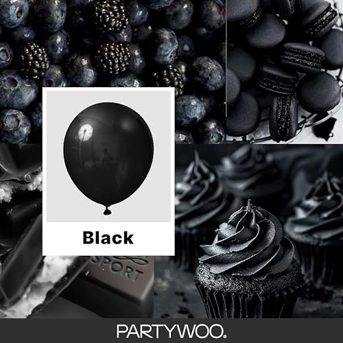 Image of PartyWoo Black Balloons, 100 Pcs, Black, Different Sizes Pack, Perfect for Birthday, Wedding, Baby Shower Decorations