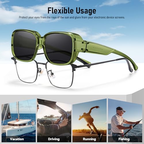 Image of HAOLOTA Fit Over Glasses Sunglasses for Women Men Polarized Classic Rectange Fitover Shades UV Protection Size M
