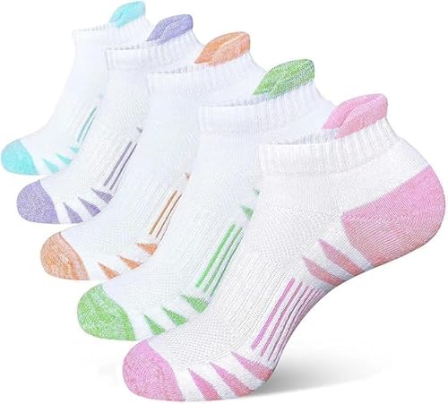 Shudyear - Shudyear 5 Pairs Women's Running Socks, Breathable Cushioned Ladies Ankle Socks, Moisture Wicking, Anti Blister, Low Cut Sports Socks, Size 4.5-7