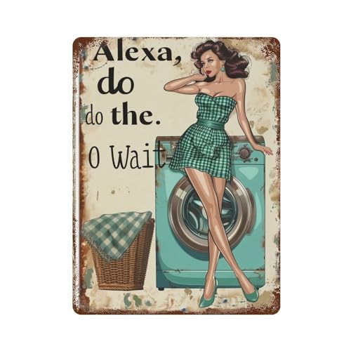 Décoration murale rétro en fer Housewife Alexa 40 x 30 cm pour intérieur moderne et bistrot