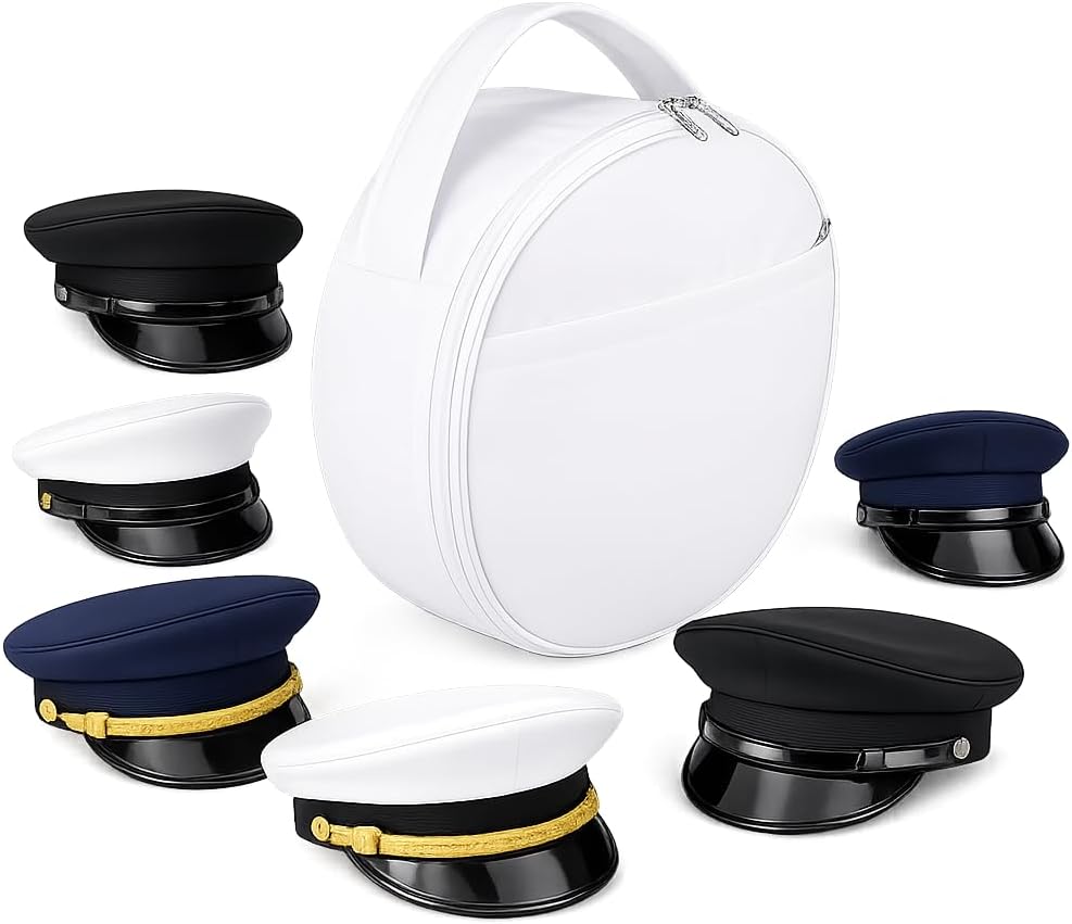 Peak Cap Storage Case, Waterproof Cordura Hat Carrier with Handle & Zipper, Lightweight Protective Travel Organizer for Masonic, Military, Uniform, Chauffeur & Dress Caps, Black/White