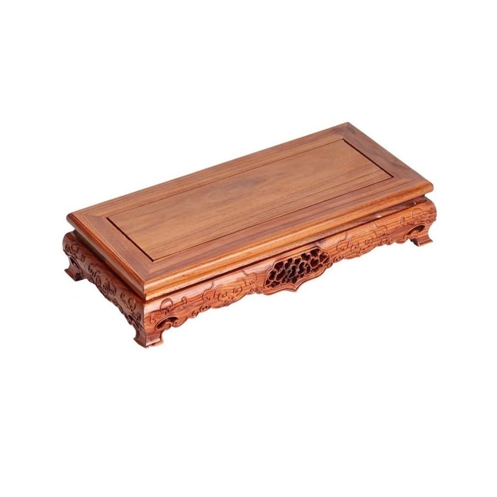 birene Vase Stand Rectangular with Relief Sculpture Bonsai Base, Vase Teapot Wood Display Stand(M)