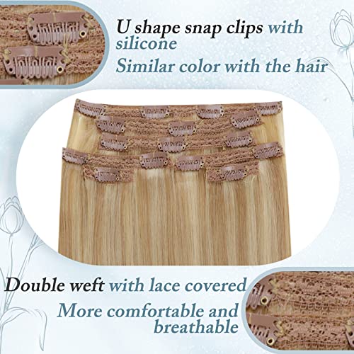 Runature U Part Wig Hair Extensions And Clip In Hair Extensions Human Hair Dark Blonde Highlight Golden Blonde 18 Inch #TOP7