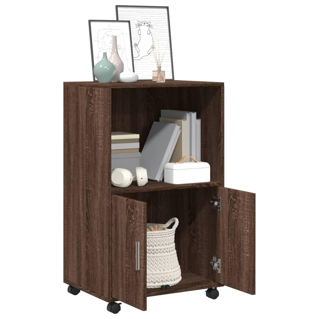 Rollschrank Braun Eichen-Optik 55x40x91 cm Holzwerkstoff Rollcontainer, Mobiler Aktenschrank mit Rollen, Bürocontainer Beistelltisch für Wohnzimmer, Büro