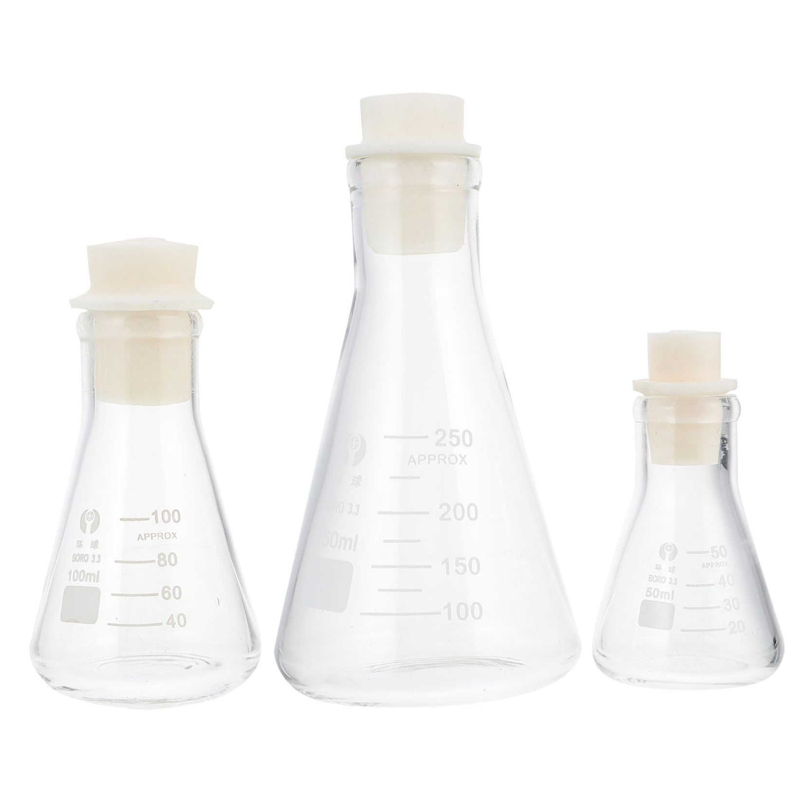 SOLUSTRE Matraz Cónico de Vidrio 3 Piezas con Tapón para Laboratorio