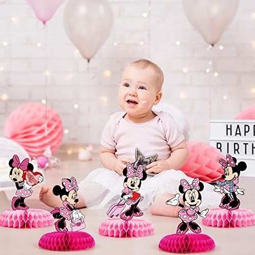 12Pcs Pink Cartoon Mouse Party Decorations, Girls Mouse Theme Honeycomb Centerpieces Table Toppers, 3D Double Side Cake Toppers, Cartoon Mouse Birthday Supplies For Kids #TOP5