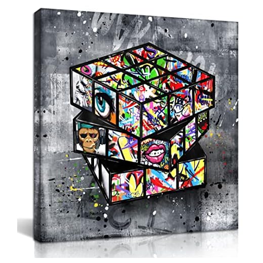 SIXTTART Banksy Canvas Wall-Art for Bedroom - Street Graffiti Wall Art Abstract Painting Pop Art Wall Decor Modern Home Office Decor 14" W x14 H Stretched and Framed Ready to Hang