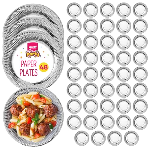 SOL 48pk Silver Paper Plates 9" Party Plates for All Occasions - Durable and Disposable for Weddings, Birthdays, Picnics, and Afternoon Teas - Sturdy for Food, Matches Decor, Perfect for Kids Crafts