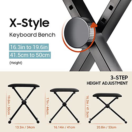 CAHAYA keyboardbank 3-Fach höhenverstellbar klavierbank klappbarer Klavierhocker X-förmig Klavier Sitzbank Pianobank stabil Piano Stool Gepolsterter Klavierstuhl CY0333