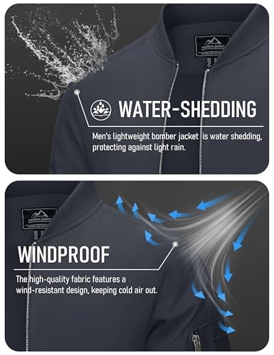 Image of MAGCOMSEN Men's Jacket Lightweight Windbreaker Bomber Jacket Windproof Casual Jacket Zip Up Coats Outwear with 5 Pockets