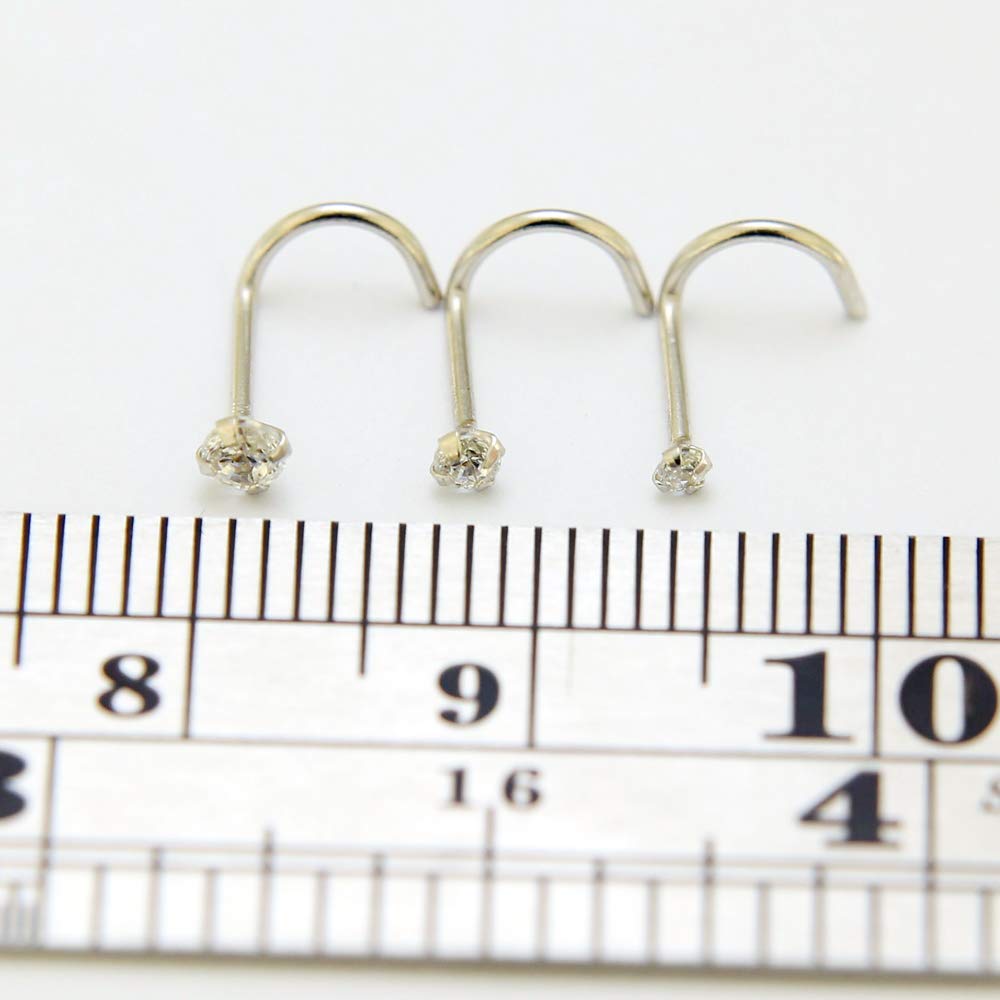Monster Piercing - 14K Gold Echtgold Weißgold | Nasenpiercing Nasenstecker Stud | Gebogen | Kristallstein | Stabstärke: 20G (0,8 mm) | Stablänge: 6mm | Steingröße: 1,5mm bis 3mm | Hypoallergen