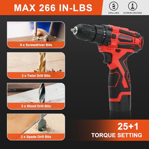 Comoware 16.8V Cordless Drill Set Combo Kit, 153 Pcs Tool Kit For Home, Professional Household Tool Sets For Men, Basic Tool Kit With Power Drill, Tool Set With Drill For Home Repair, Red Case thumb #3