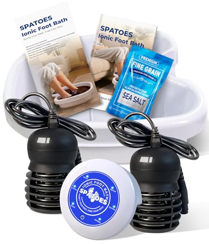 SPATOES Ionic Foot Detox Machine 3.0, Foot Spa at Home detox, Ion Detox Foot Bath Cleanse Machine to Remove Toxins -2 Arrays, 15 Disposable Foot Bath Liners, Detox Sea Salt, Upgraded Durable Basin