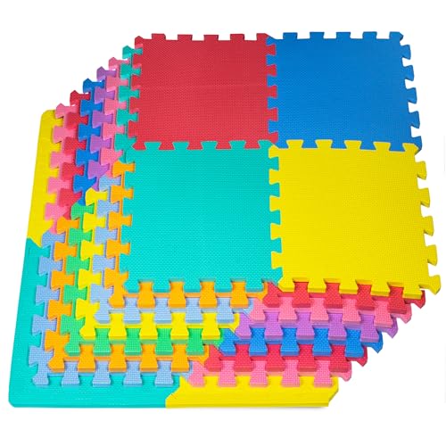 Image of ProSource Baby Play Mat, Soft Foam Floor Tiles for Kids, Interlocking EVA Panels for Playpen Use, Crawling Development Surface, Safe Non-Toxic Toddler Flooring, 32 Tiles, Multicolor